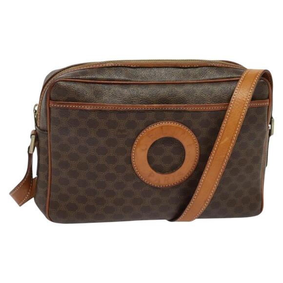 CELINE Macadam Canvas Shoulder Bag Pvc Leather Brown Gold - Picture 1 of 12